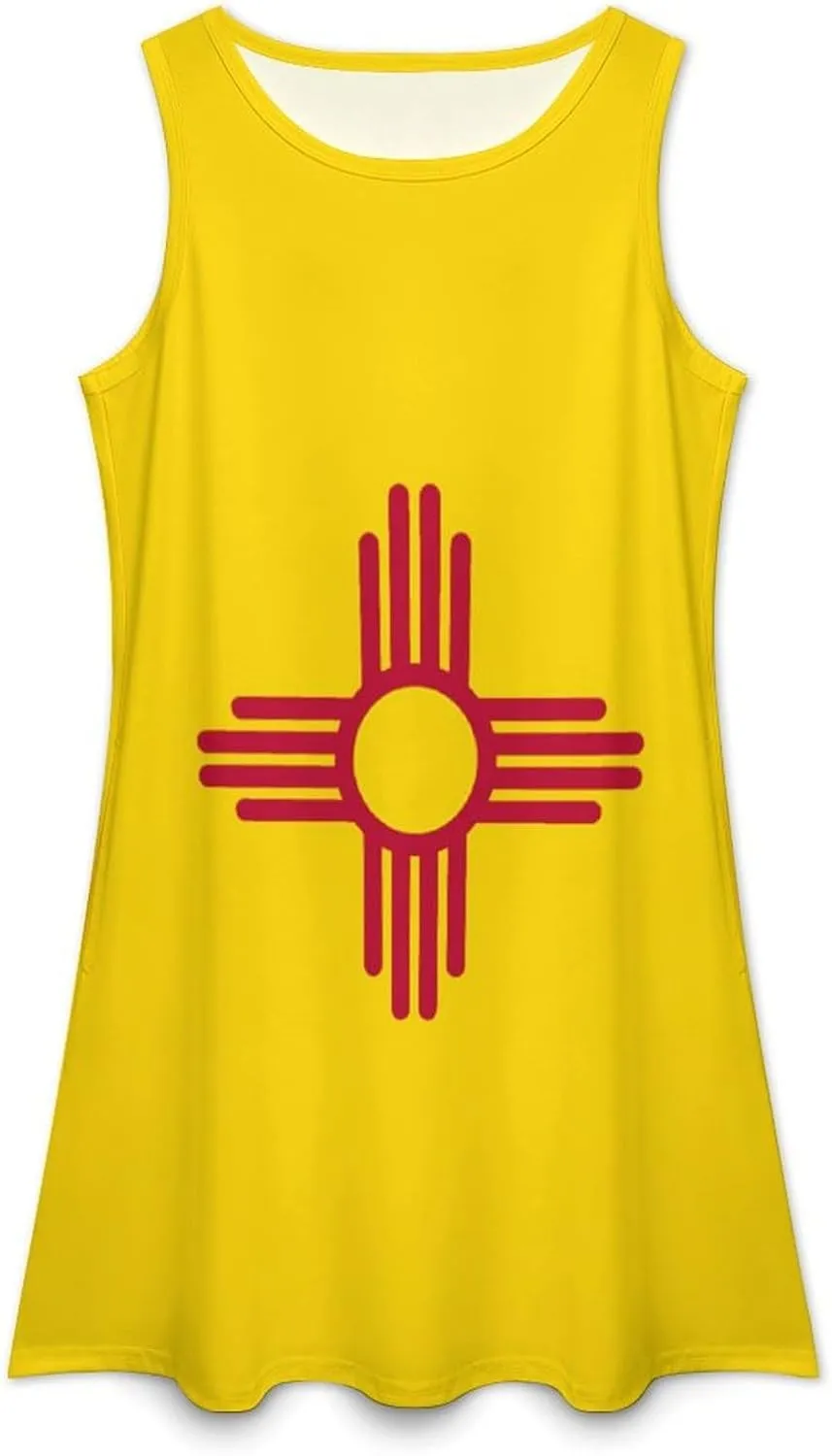 New Mexico State Flag Women's Summer Dress Sleeveless Casual Loose Beach Vacation Tank Sundress