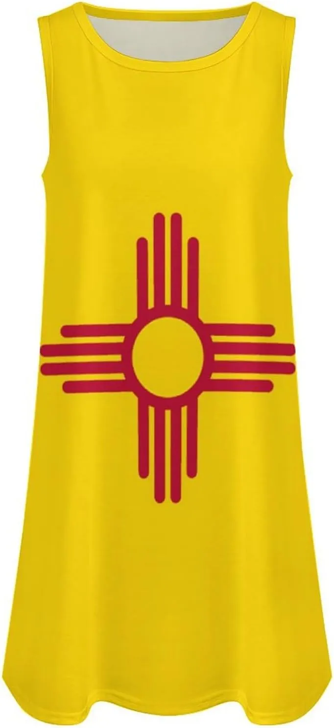 New Mexico State Flag Women's Summer Dress Sleeveless Casual Loose Beach Vacation Tank Sundress
