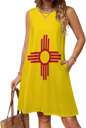 New Mexico State Flag Women's Summer Dress Sleeveless Casual Loose Beach Vacation Tank Sundress