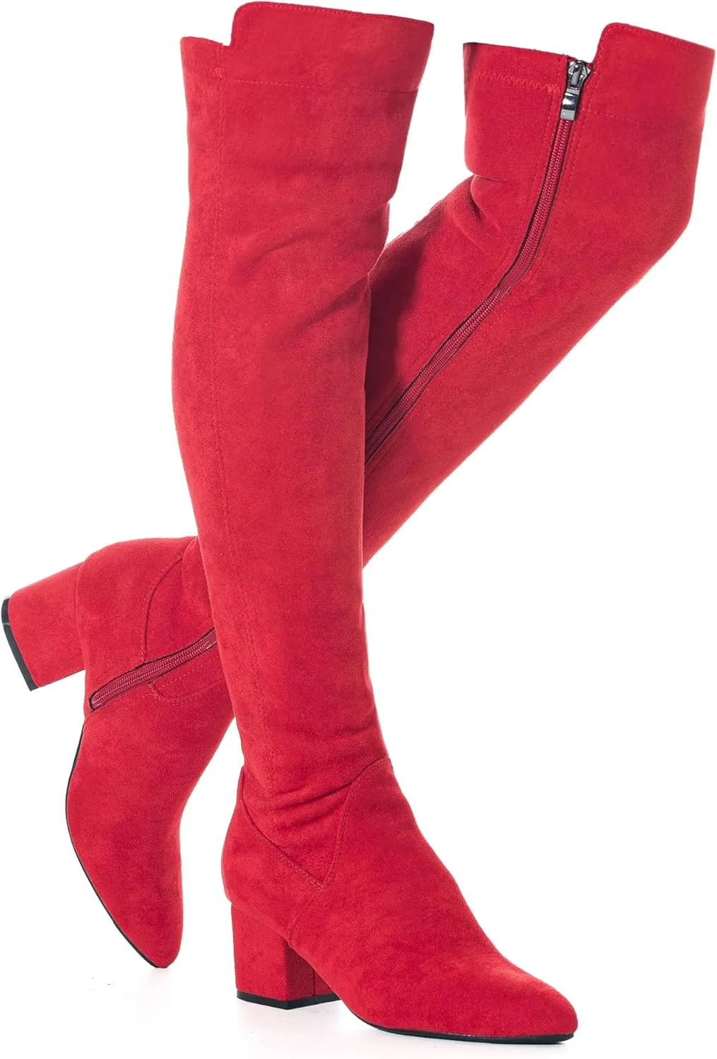 N.N.G Women Over Knee Boots Suede Thigh High Long Comfort Black Winter Low Square Toe Block Heel