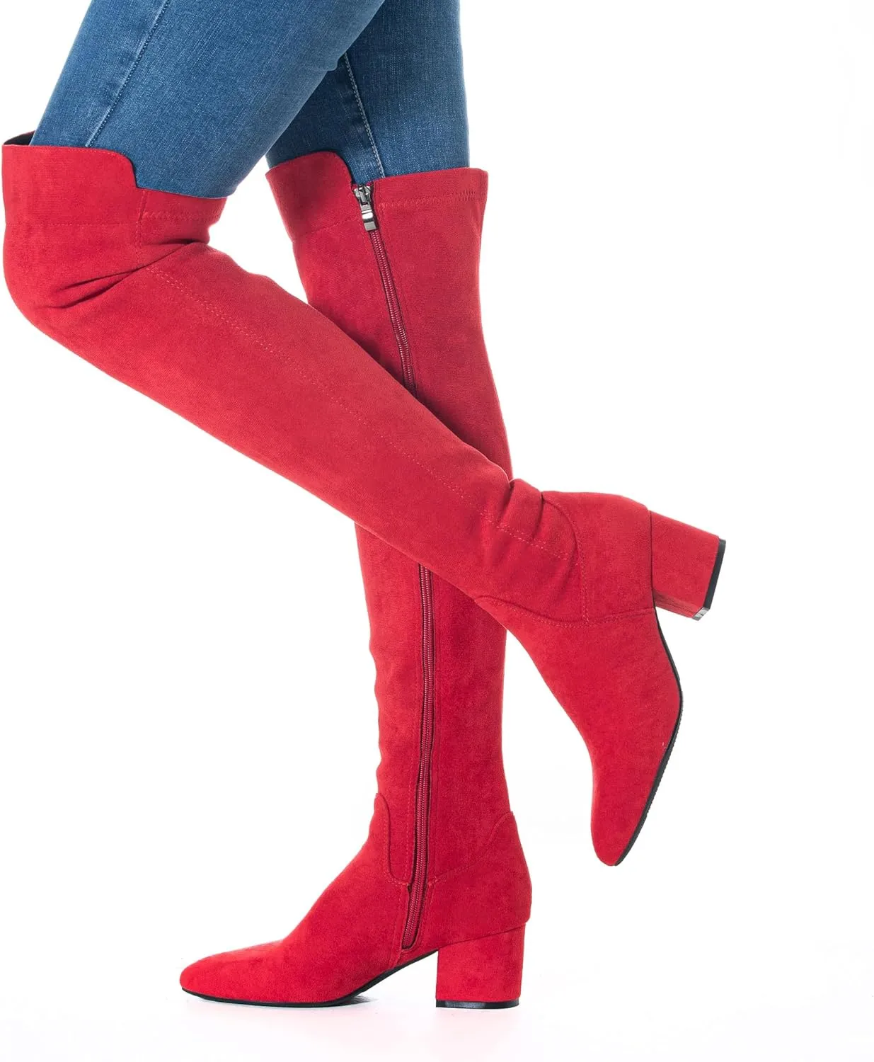 N.N.G Women Over Knee Boots Suede Thigh High Long Comfort Black Winter Low Square Toe Block Heel