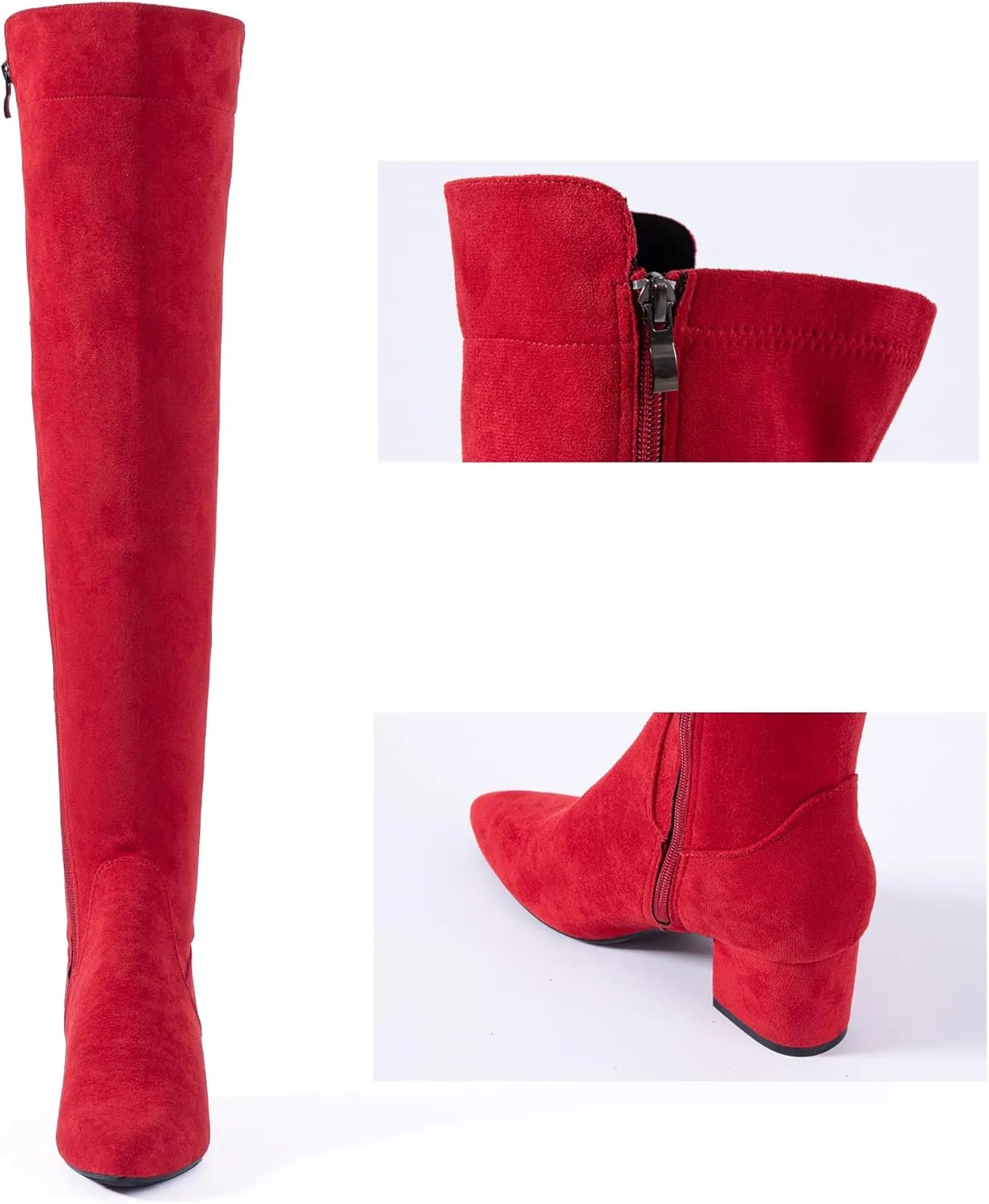 N.N.G Women Over Knee Boots Suede Thigh High Long Comfort Black Winter Low Square Toe Block Heel
