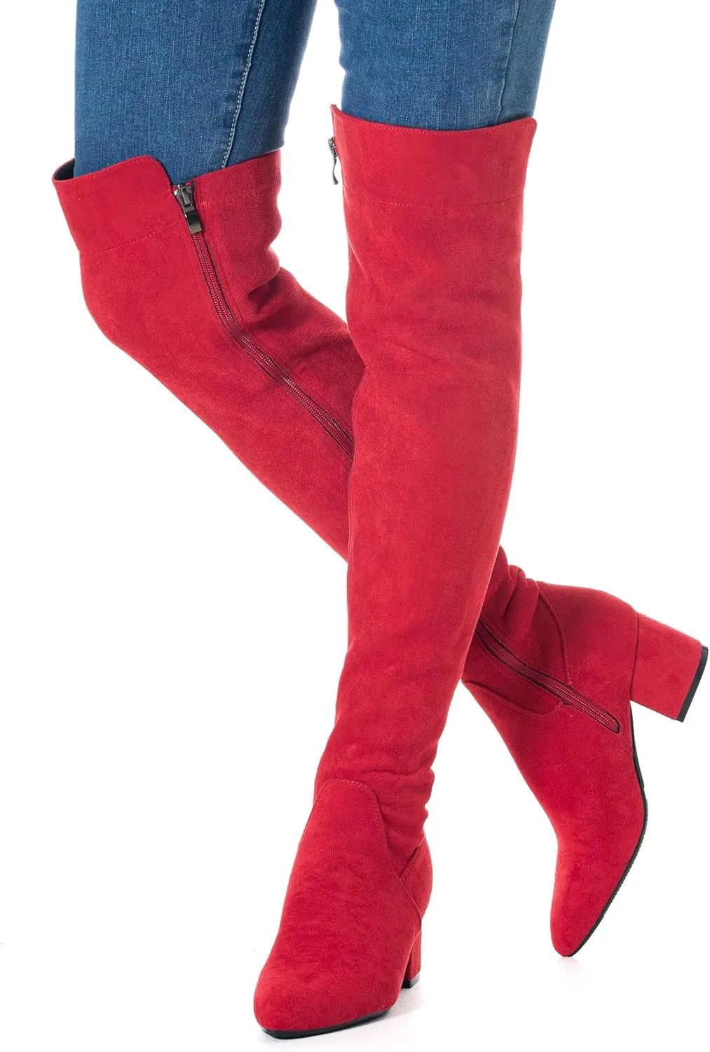 N.N.G Women Over Knee Boots Suede Thigh High Long Comfort Black Winter Low Square Toe Block Heel