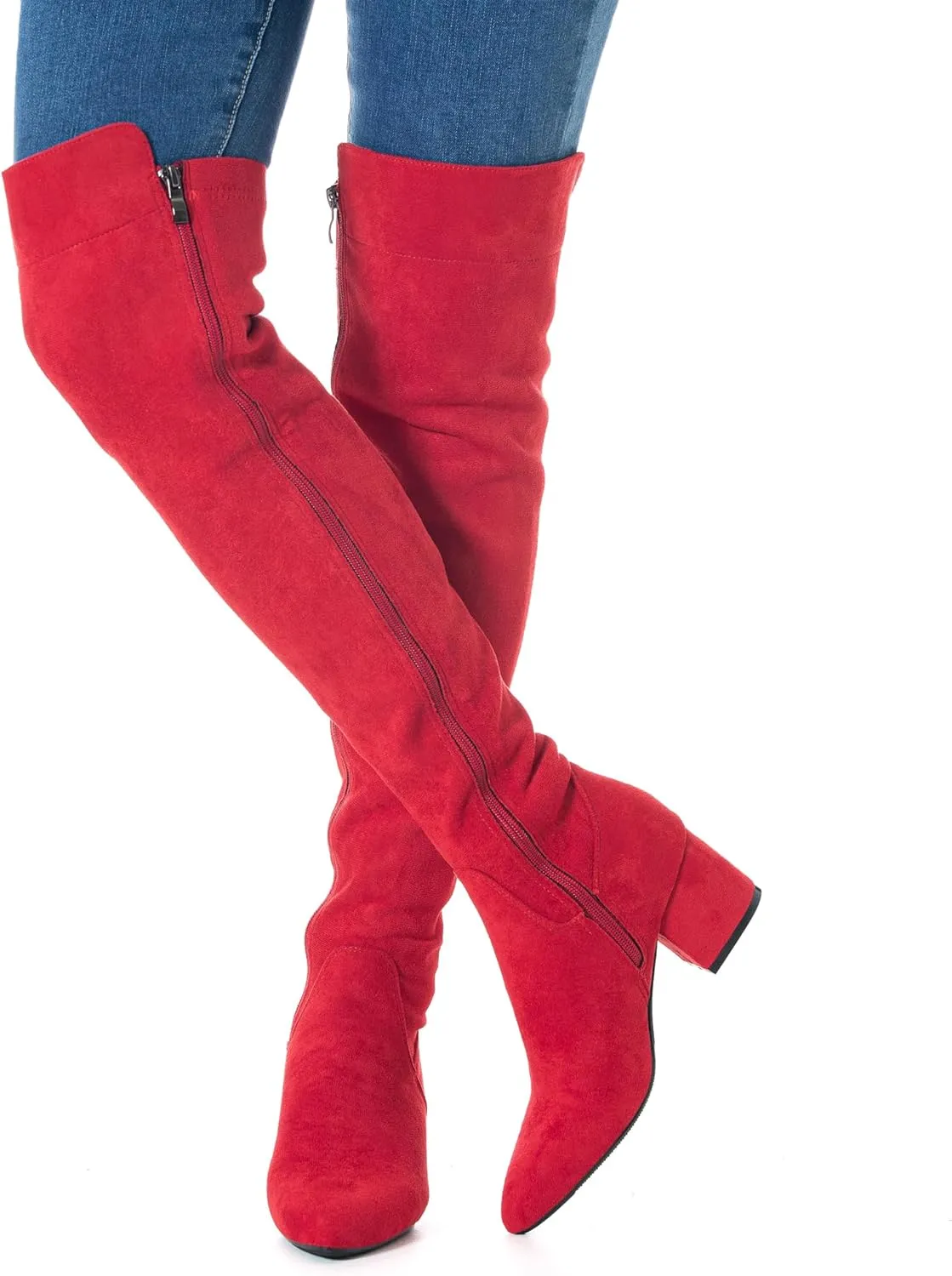 N.N.G Women Over Knee Boots Suede Thigh High Long Comfort Black Winter Low Square Toe Block Heel