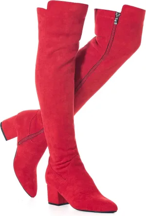 N.N.G Women Over Knee Boots Suede Thigh High Long Comfort Black Winter Low Square Toe Block Heel