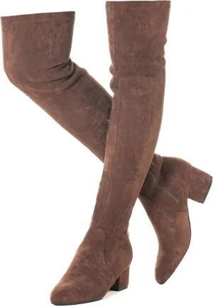N.N.G Women Over the Knee Boots Low Heel Winter Block Suede Thigh High Chunky OTK Long Comfort