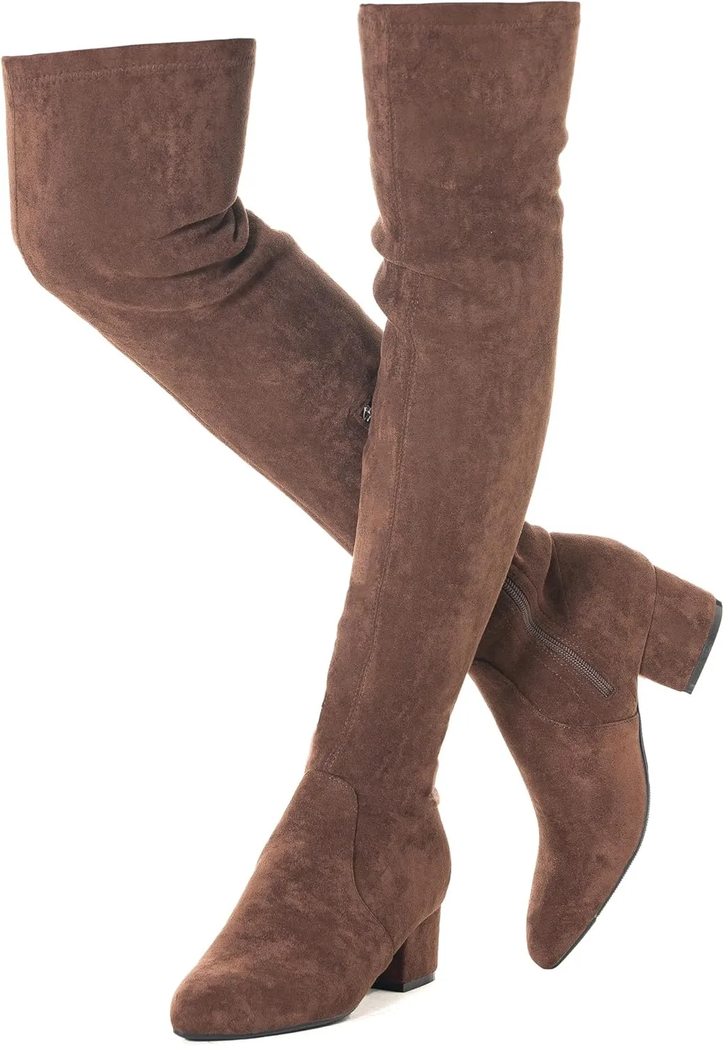N.N.G Women Over the Knee Boots Low Heel Winter Block Suede Thigh High Chunky OTK Long Comfort