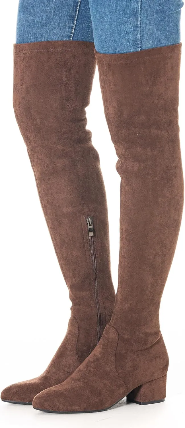N.N.G Women Over the Knee Boots Low Heel Winter Block Suede Thigh High Chunky OTK Long Comfort