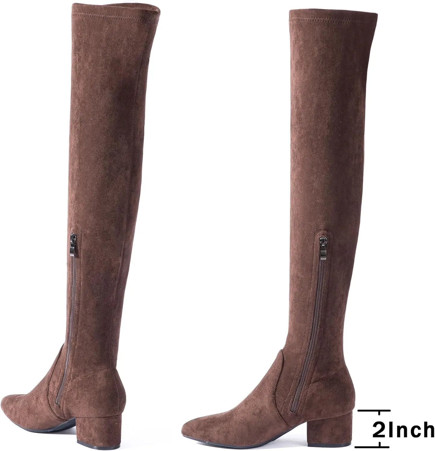 N.N.G Women Over the Knee Boots Low Heel Winter Block Suede Thigh High Chunky OTK Long Comfort