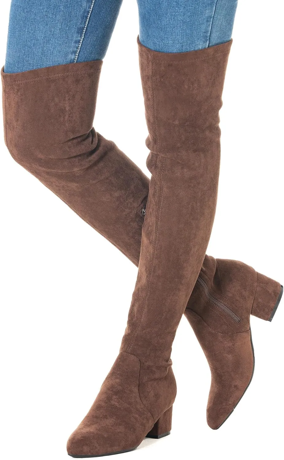 N.N.G Women Over the Knee Boots Low Heel Winter Block Suede Thigh High Chunky OTK Long Comfort