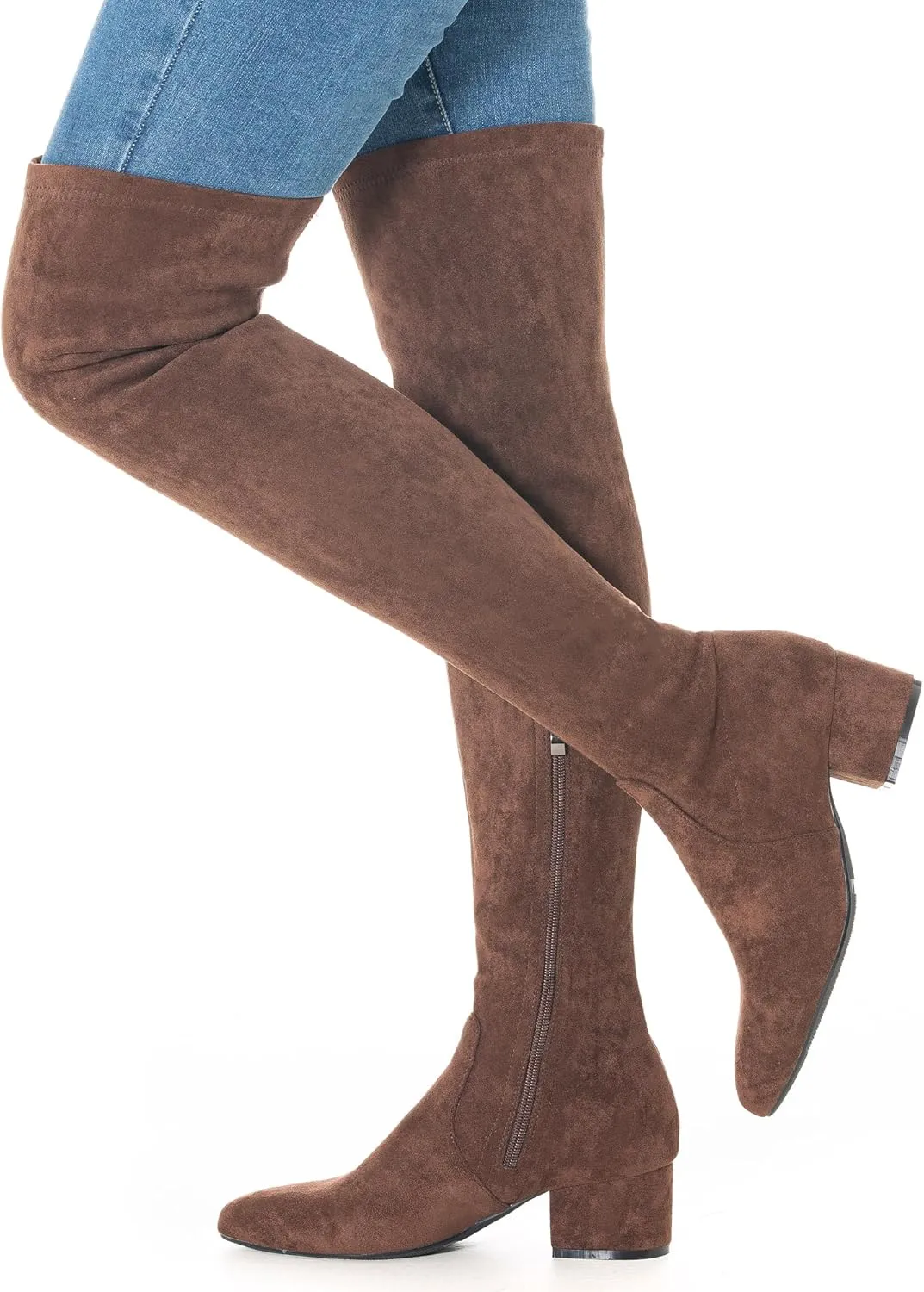 N.N.G Women Over the Knee Boots Low Heel Winter Block Suede Thigh High Chunky OTK Long Comfort