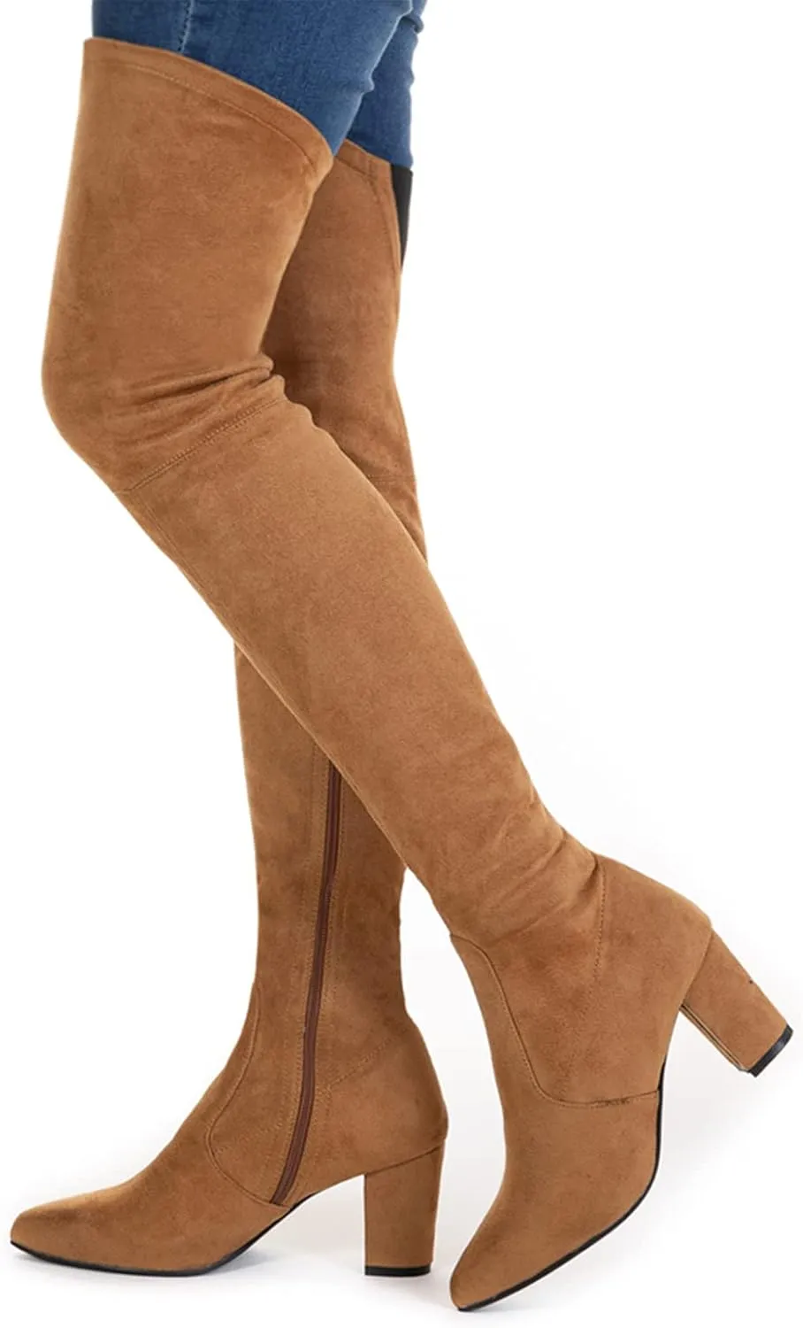 N.N.G Women Over the Knee Boots Thigh High Suede Black Long Block Winter Chunky Above The Knee Pointed toe Boots