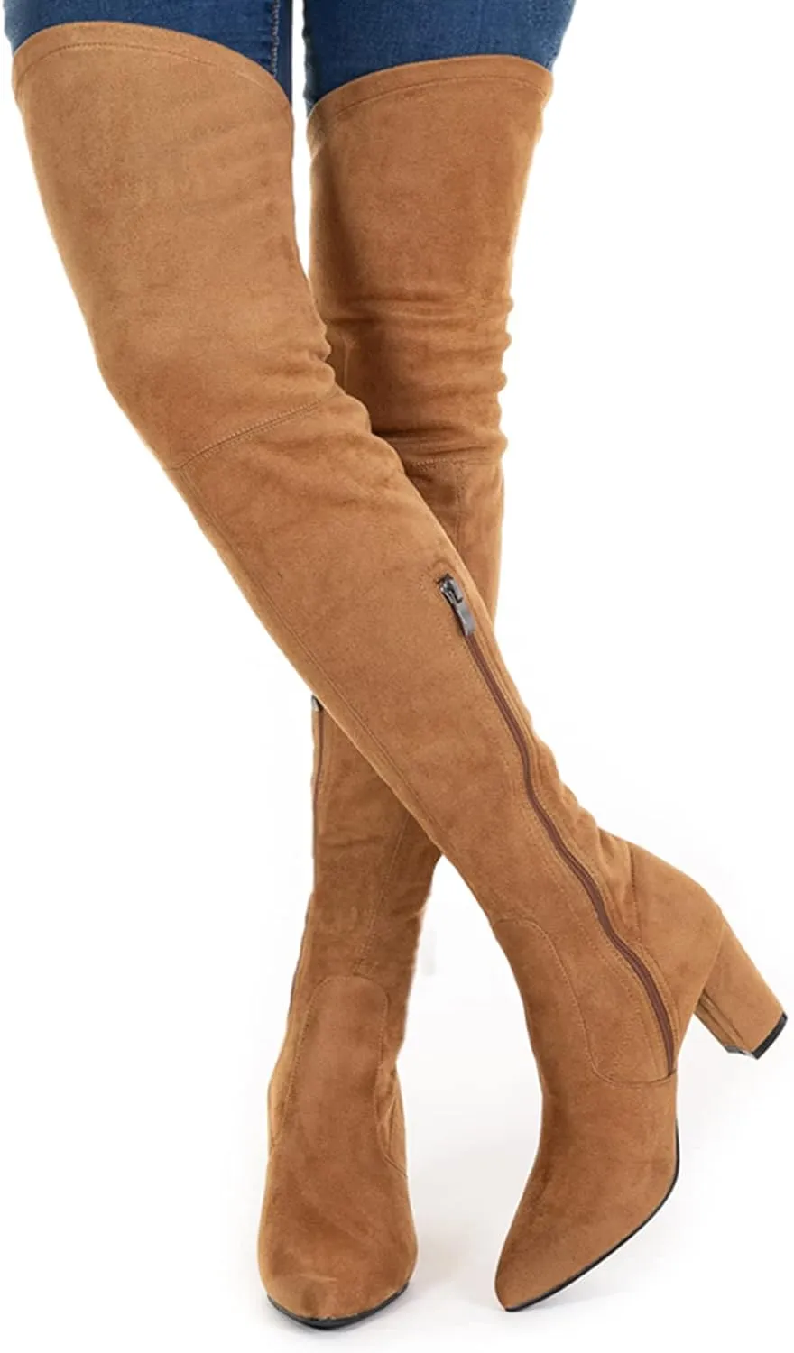 N.N.G Women Over the Knee Boots Thigh High Suede Black Long Block Winter Chunky Above The Knee Pointed toe Boots
