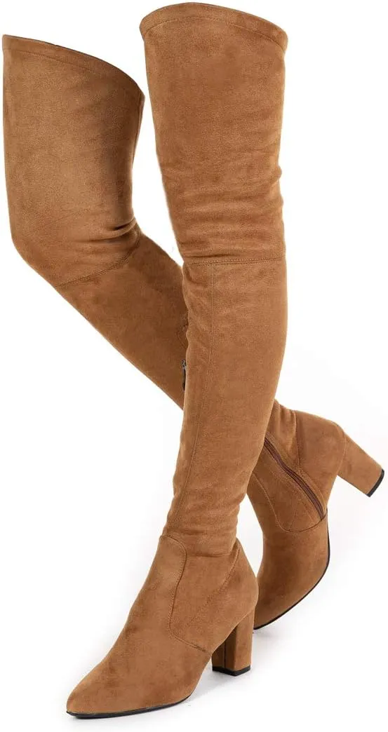 N.N.G Women Over the Knee Boots Thigh High Suede Black Long Block Winter Chunky Above The Knee Pointed toe Boots