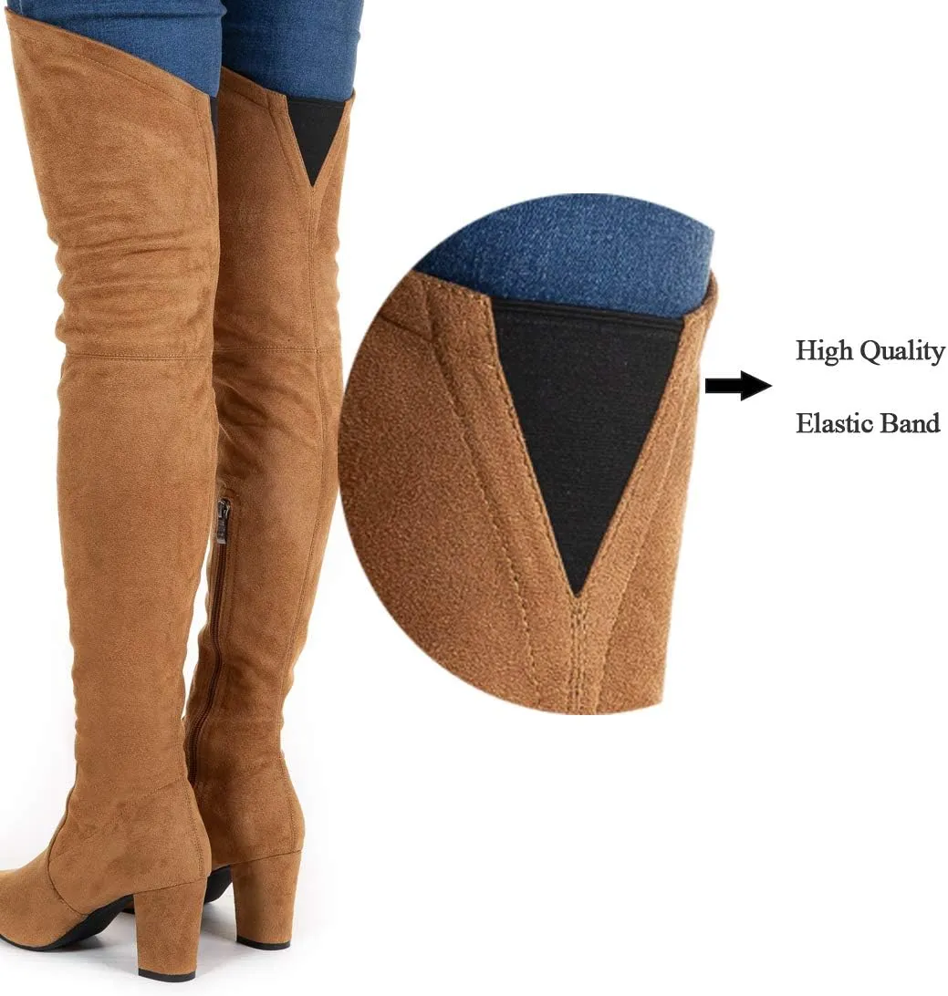 N.N.G Women Over the Knee Boots Thigh High Suede Black Long Block Winter Chunky Above The Knee Pointed toe Boots