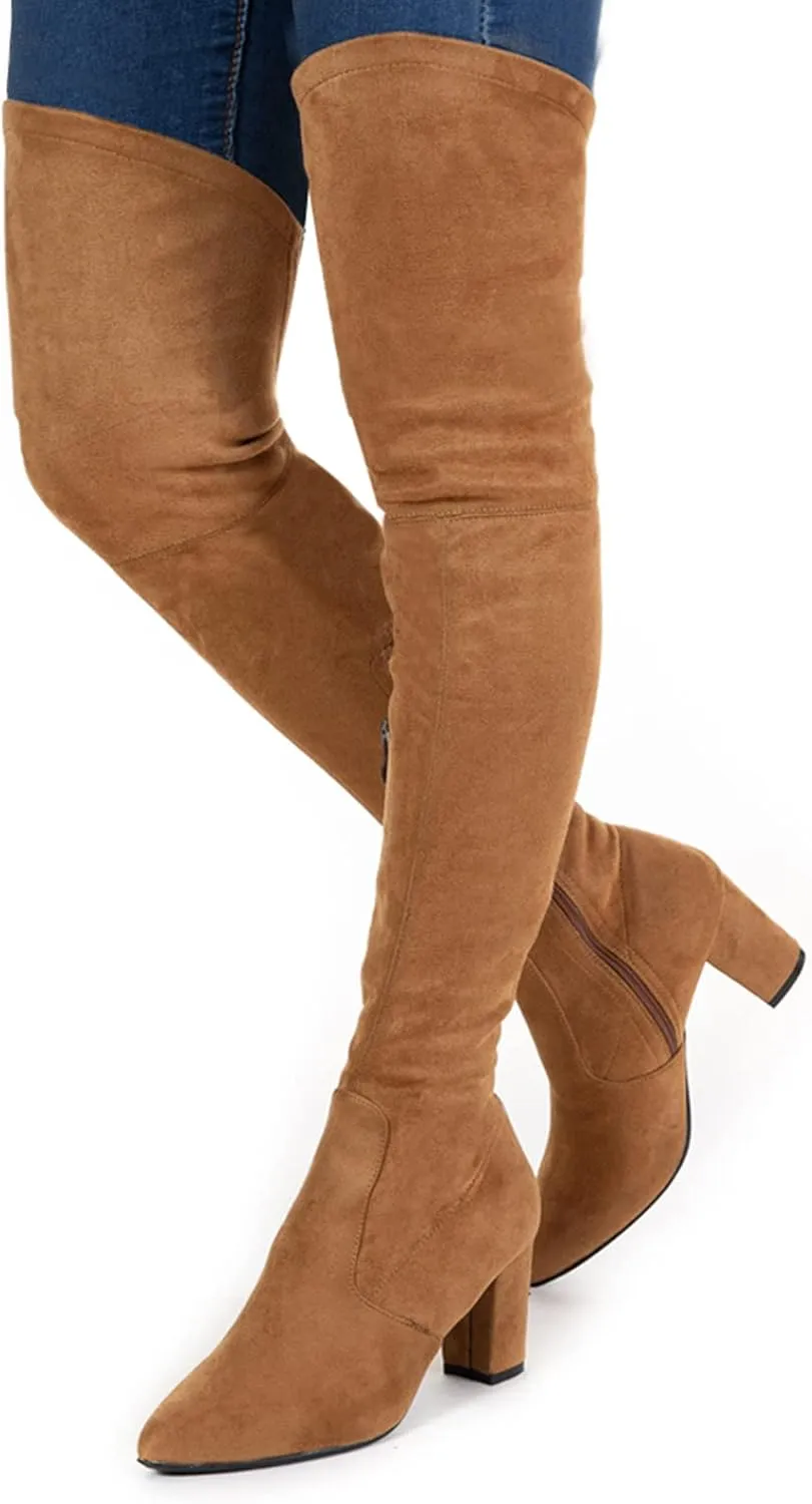 N.N.G Women Over the Knee Boots Thigh High Suede Black Long Block Winter Chunky Above The Knee Pointed toe Boots