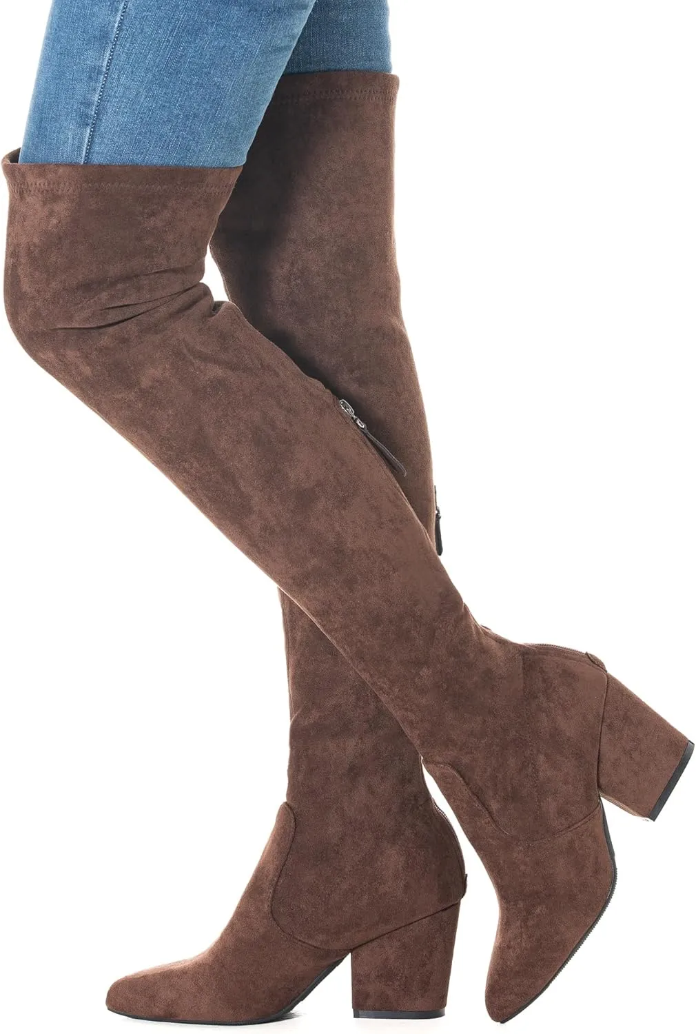 N.N.G Women Over the Knee Boots Thigh High Suede Block Winter Low Above Flat Long OTK Comfort Pointed toe