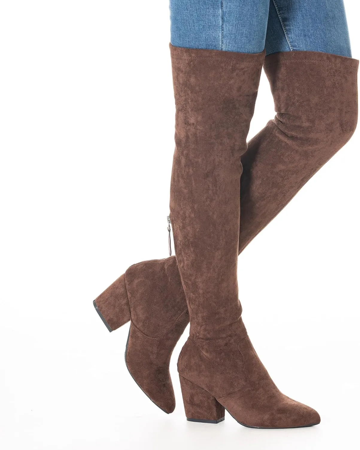 N.N.G Women Over the Knee Boots Thigh High Suede Block Winter Low Above Flat Long OTK Comfort Pointed toe