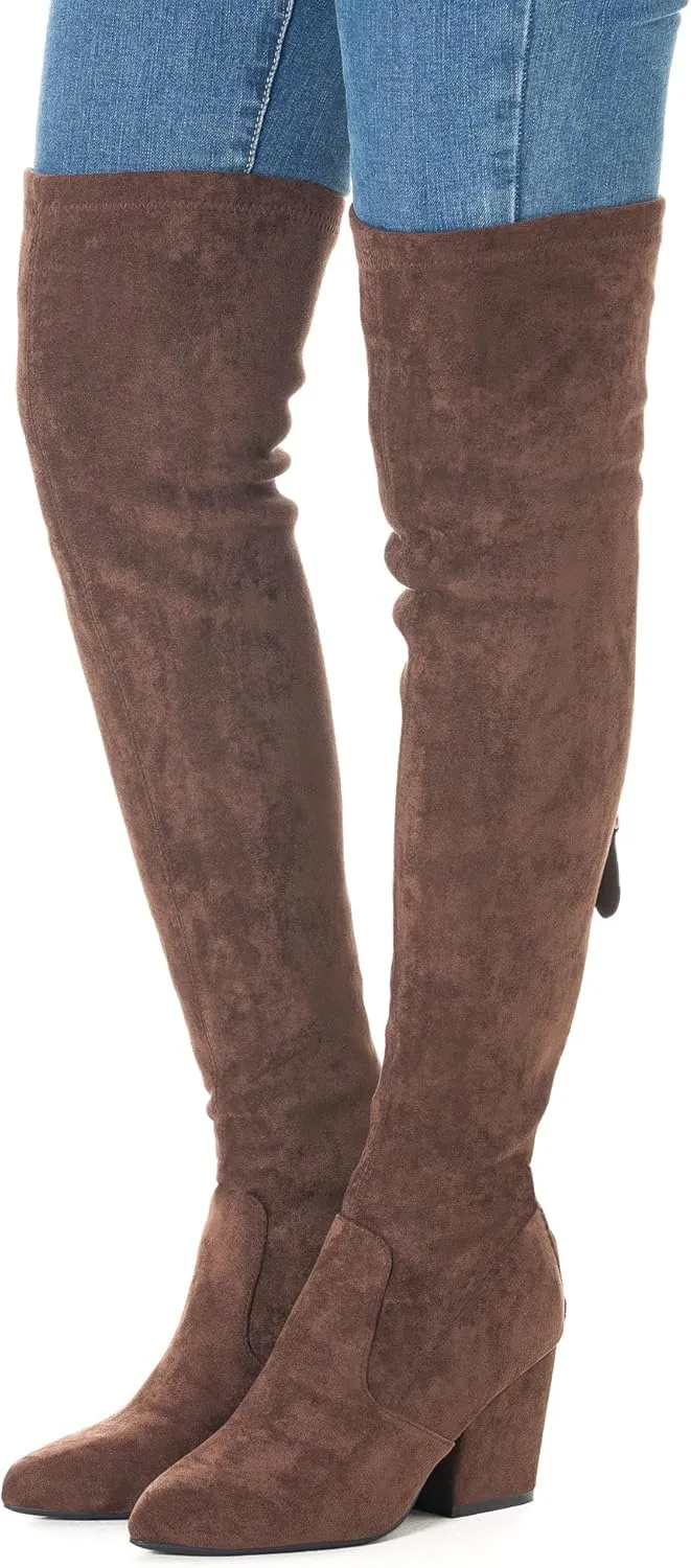 N.N.G Women Over the Knee Boots Thigh High Suede Block Winter Low Above Flat Long OTK Comfort Pointed toe