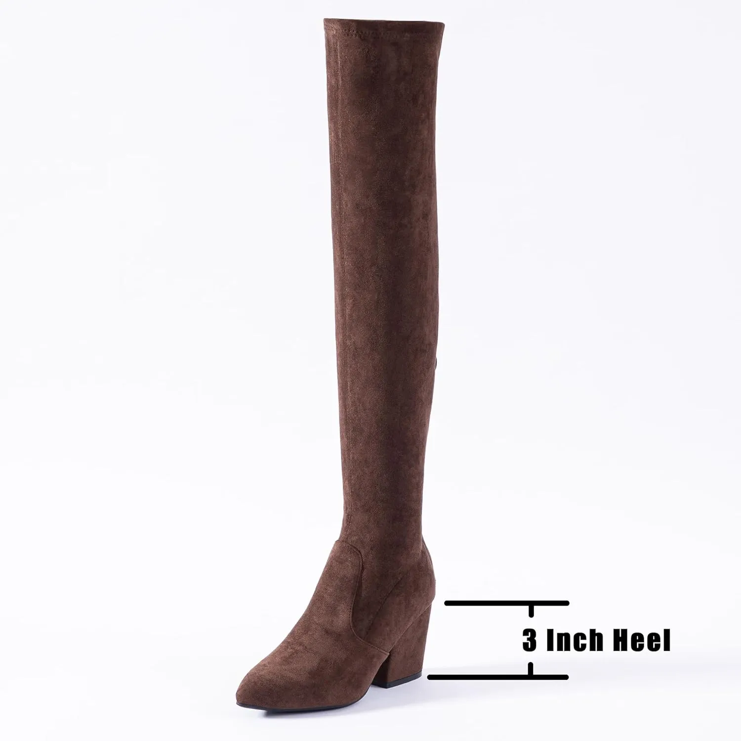 N.N.G Women Over the Knee Boots Thigh High Suede Block Winter Low Above Flat Long OTK Comfort Pointed toe