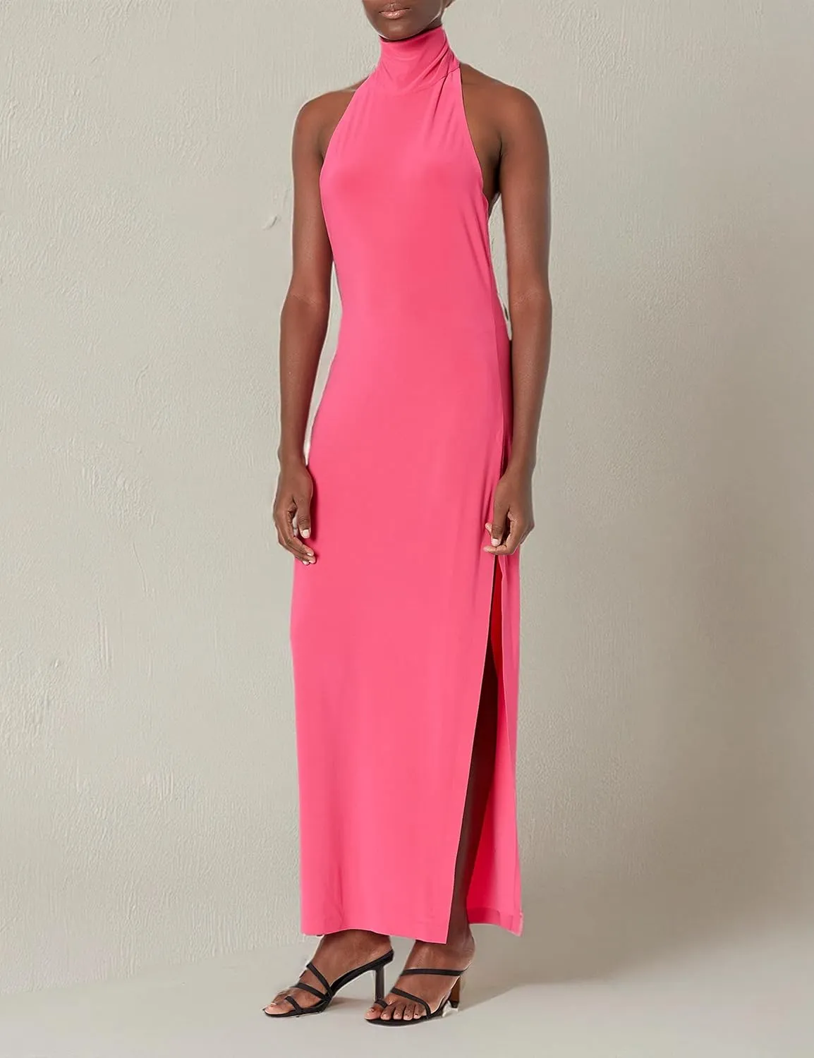 Norma Kamali Women's Halter Turtle Side Slit Gown