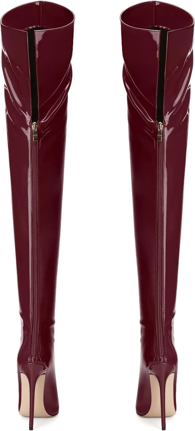 NUMALEO Women's Over the Knee Thigh High Boots Stiletto Pointed Toe Zipper Tall Boots Sexy High Heel Patent Long Boots for Women Fall Fashion Dress Boots