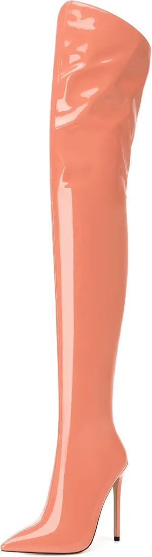 NUMALEO Women's Over the Knee Thigh High Boots Stiletto Pointed Toe Zipper Tall Boots Sexy High Heel Patent Long Boots for Women Fall Fashion Dress Boots