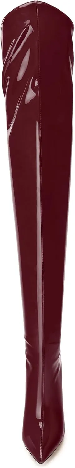 NUMALEO Women's Over the Knee Thigh High Boots Stiletto Pointed Toe Zipper Tall Boots Sexy High Heel Patent Long Boots for Women Fall Fashion Dress Boots