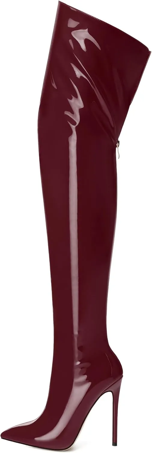 NUMALEO Women's Over the Knee Thigh High Boots Stiletto Pointed Toe Zipper Tall Boots Sexy High Heel Patent Long Boots for Women Fall Fashion Dress Boots