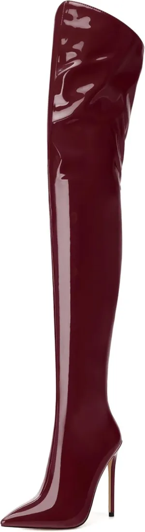 NUMALEO Women's Over the Knee Thigh High Boots Stiletto Pointed Toe Zipper Tall Boots Sexy High Heel Patent Long Boots for Women Fall Fashion Dress Boots