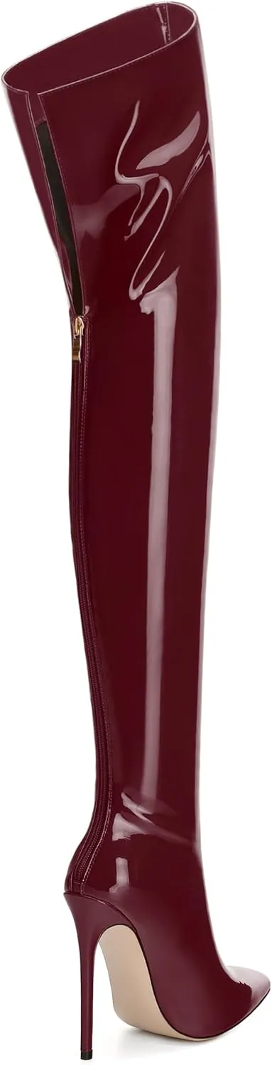 NUMALEO Women's Over the Knee Thigh High Boots Stiletto Pointed Toe Zipper Tall Boots Sexy High Heel Patent Long Boots for Women Fall Fashion Dress Boots