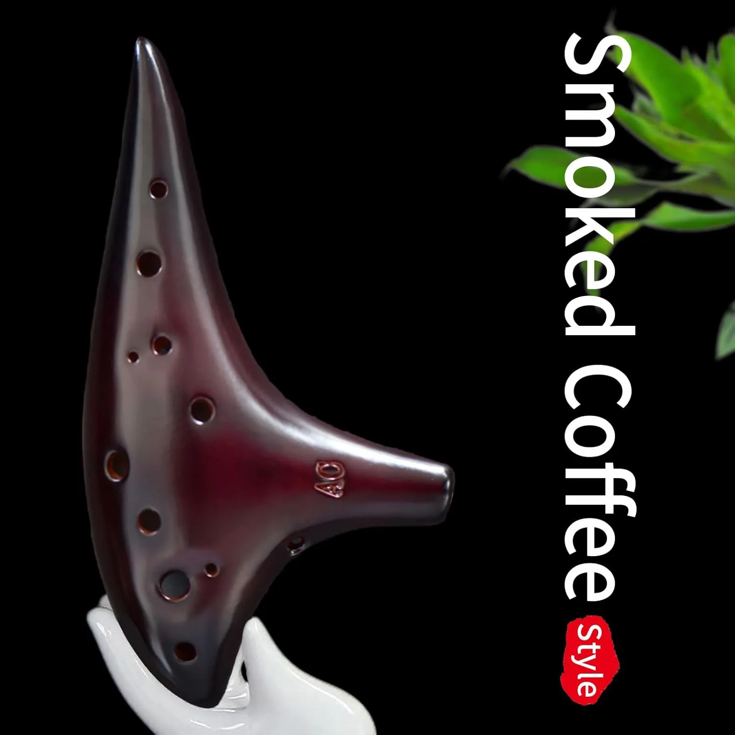 “Ocean Notes” 12 Hole Sweet Potato Ocarina Graceful Shape Pottery Ocarina in Alto C (Smoked Coffee)