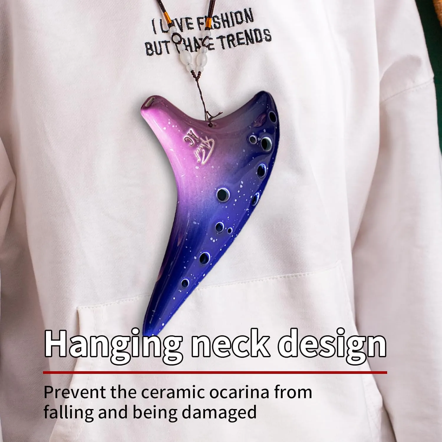 “Ocean Notes” 12 Hole Sweet Potato Ocarina Graceful Shape Pottery Ocarina in Alto C (Starry Purple)