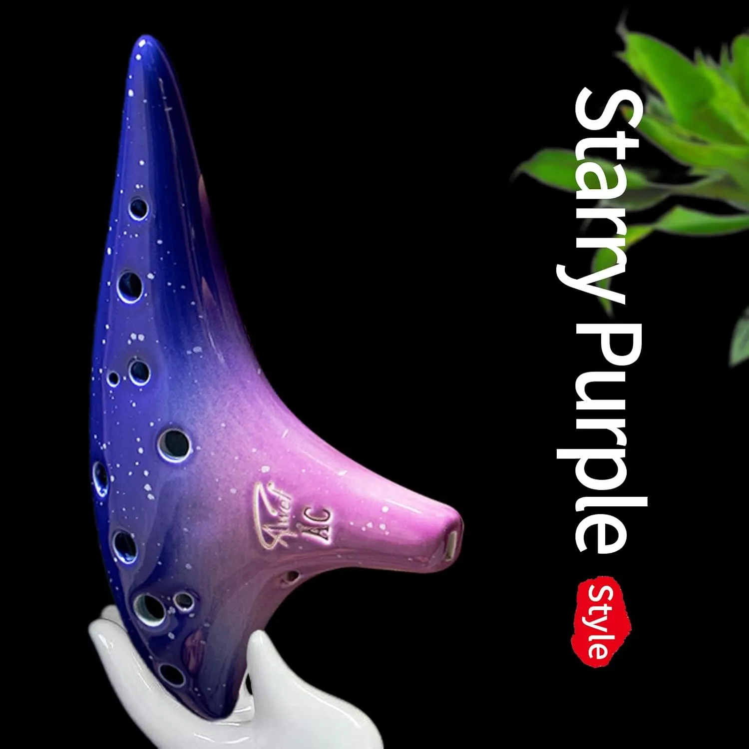 “Ocean Notes” 12 Hole Sweet Potato Ocarina Graceful Shape Pottery Ocarina in Alto C (Starry Purple)