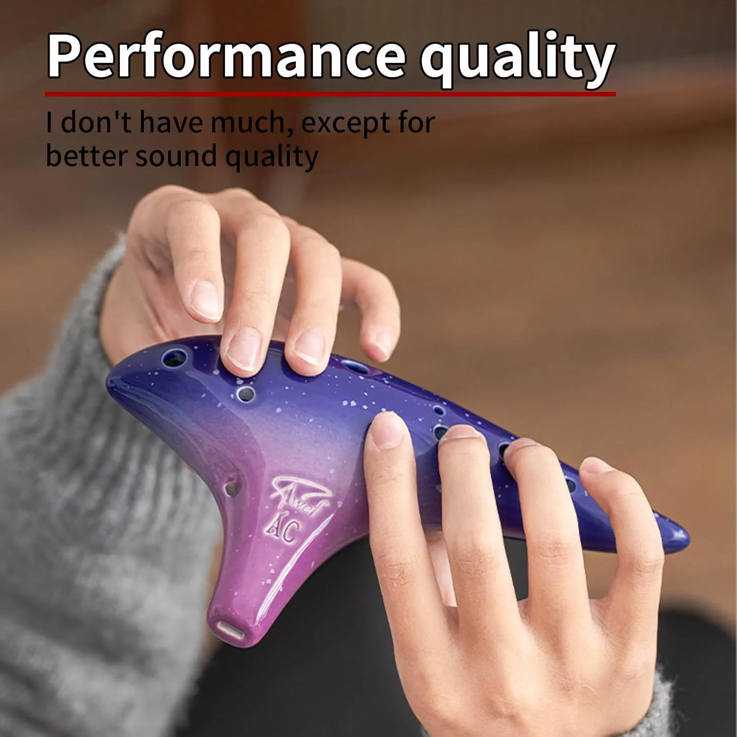 “Ocean Notes” 12 Hole Sweet Potato Ocarina Graceful Shape Pottery Ocarina in Alto C (Starry Purple)