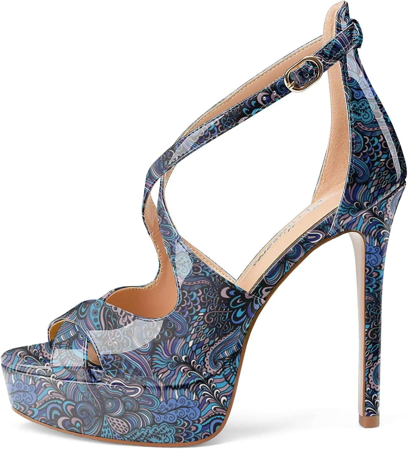 Oh Mispares Platform High Heel Sandals Peep Toe Stiletto Crisscross Strappy Buckle 5 inch Heels Dressy Heeled Sandals for Women/Girls