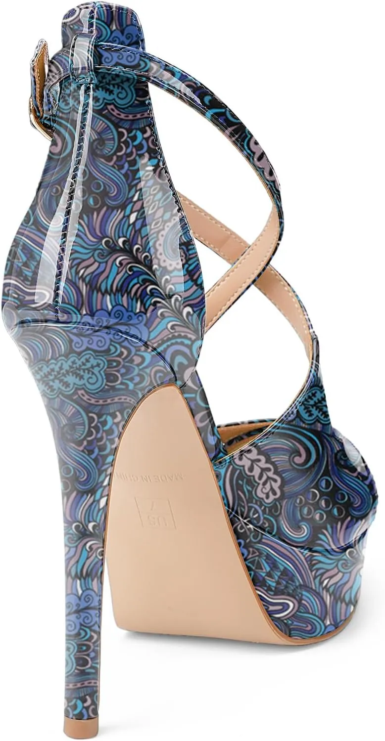 Oh Mispares Platform High Heel Sandals Peep Toe Stiletto Crisscross Strappy Buckle 5 inch Heels Dressy Heeled Sandals for Women/Girls