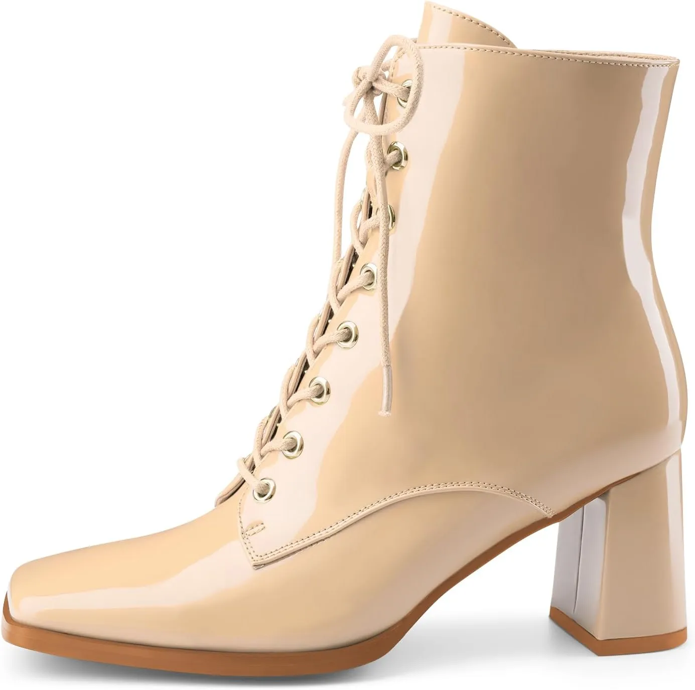 Oh Mispares Women's Chunky Heel Ankle Boots Square Toe Lace-up Chunky Block Heeled Side Zipper Short Booties Comfortable Walking Boot Shoes