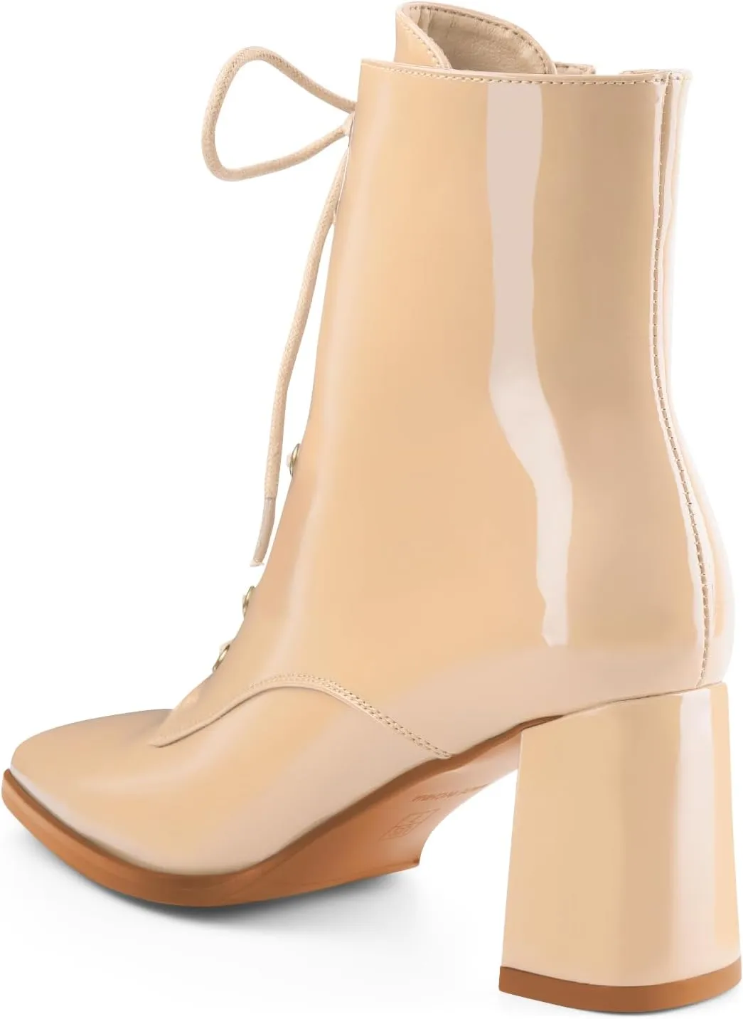 Oh Mispares Women's Chunky Heel Ankle Boots Square Toe Lace-up Chunky Block Heeled Side Zipper Short Booties Comfortable Walking Boot Shoes