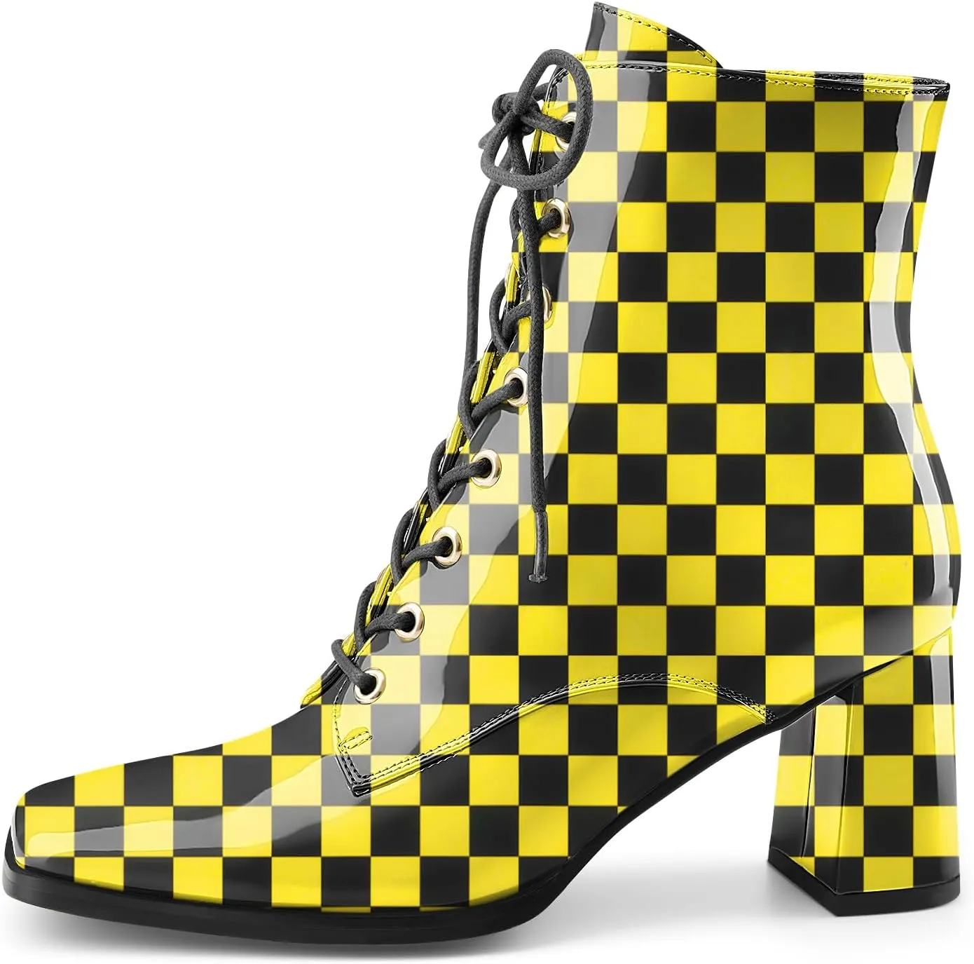 Oh Mispares Women's Chunky Heel Ankle Boots Square Toe Lace-up Chunky Block Heeled Side Zipper Short Booties Comfortable Walking Boot Shoes