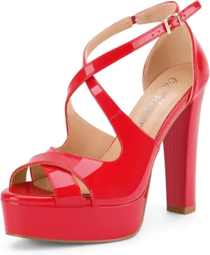 Oh Mispares Wome's Chunky Block High Heel Platform Sandals Peep Toe Sexy Crisscross Strappy Heels for Women Ankle Strap Dress Shoes for Wedding Party Evening Summer