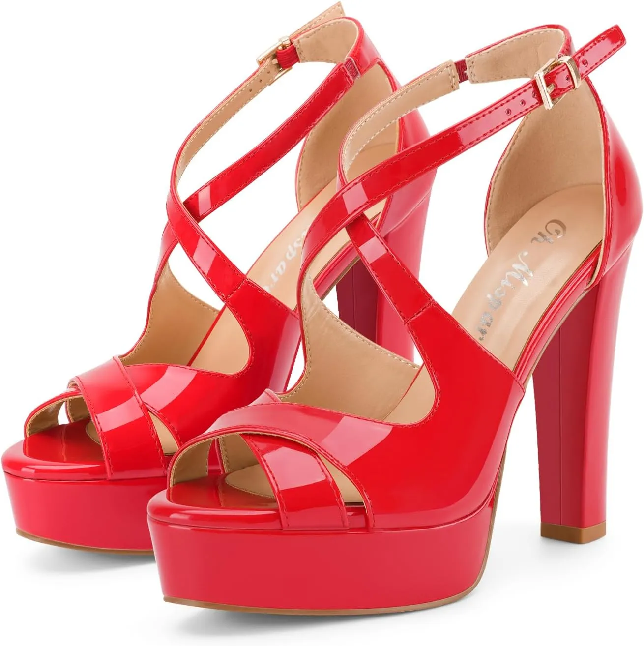 Oh Mispares Wome's Chunky Block High Heel Platform Sandals Peep Toe Sexy Crisscross Strappy Heels for Women Ankle Strap Dress Shoes for Wedding Party Evening Summer