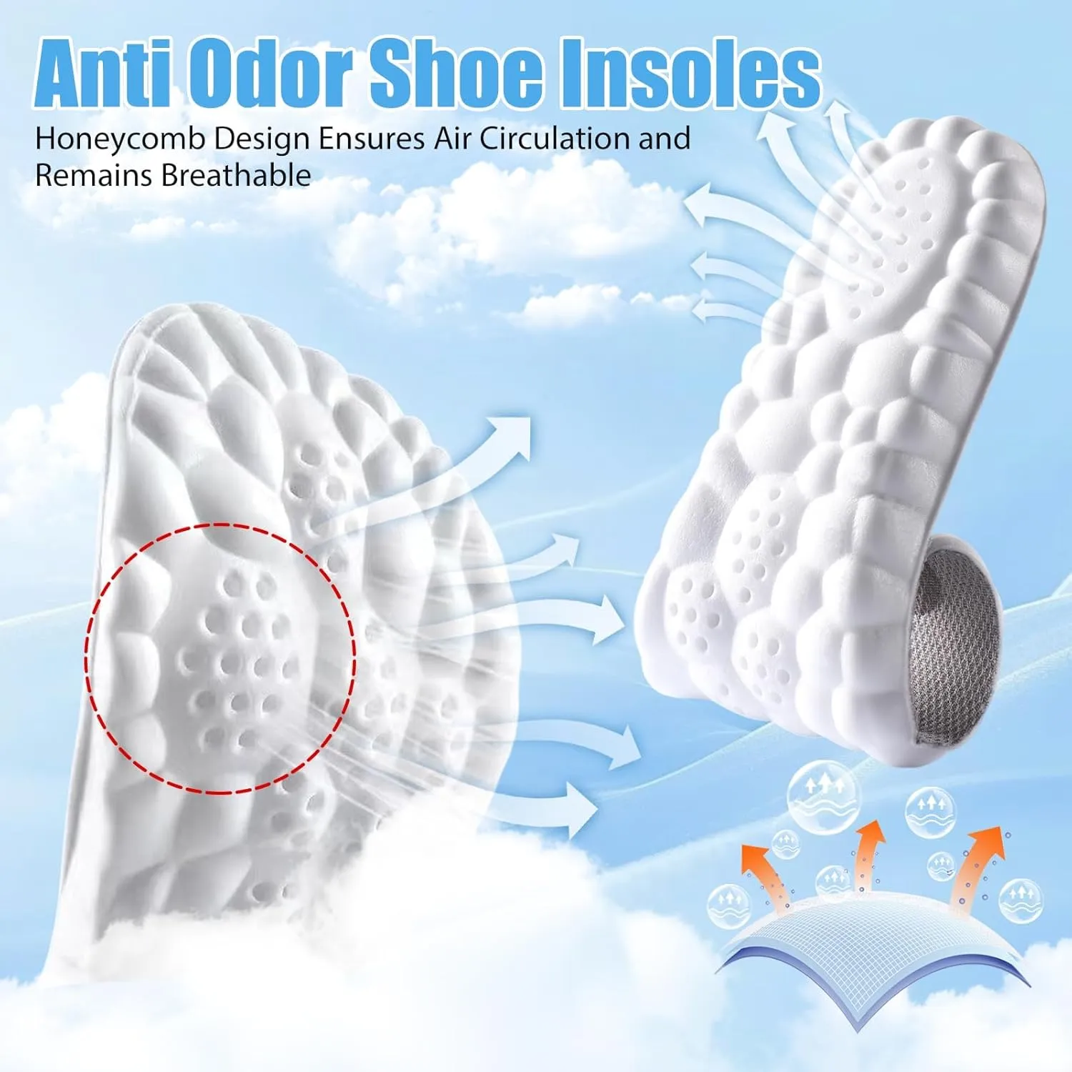 Orthopedic Insoles for Women & Men - Plantar Fasciitis Insoles - Sports Shoe Insoles - 4D Cloud Insole, Anti Fatigue, Shock Absorption, Foot Pain Relief (Black Grid, Women: US 4-8.5)