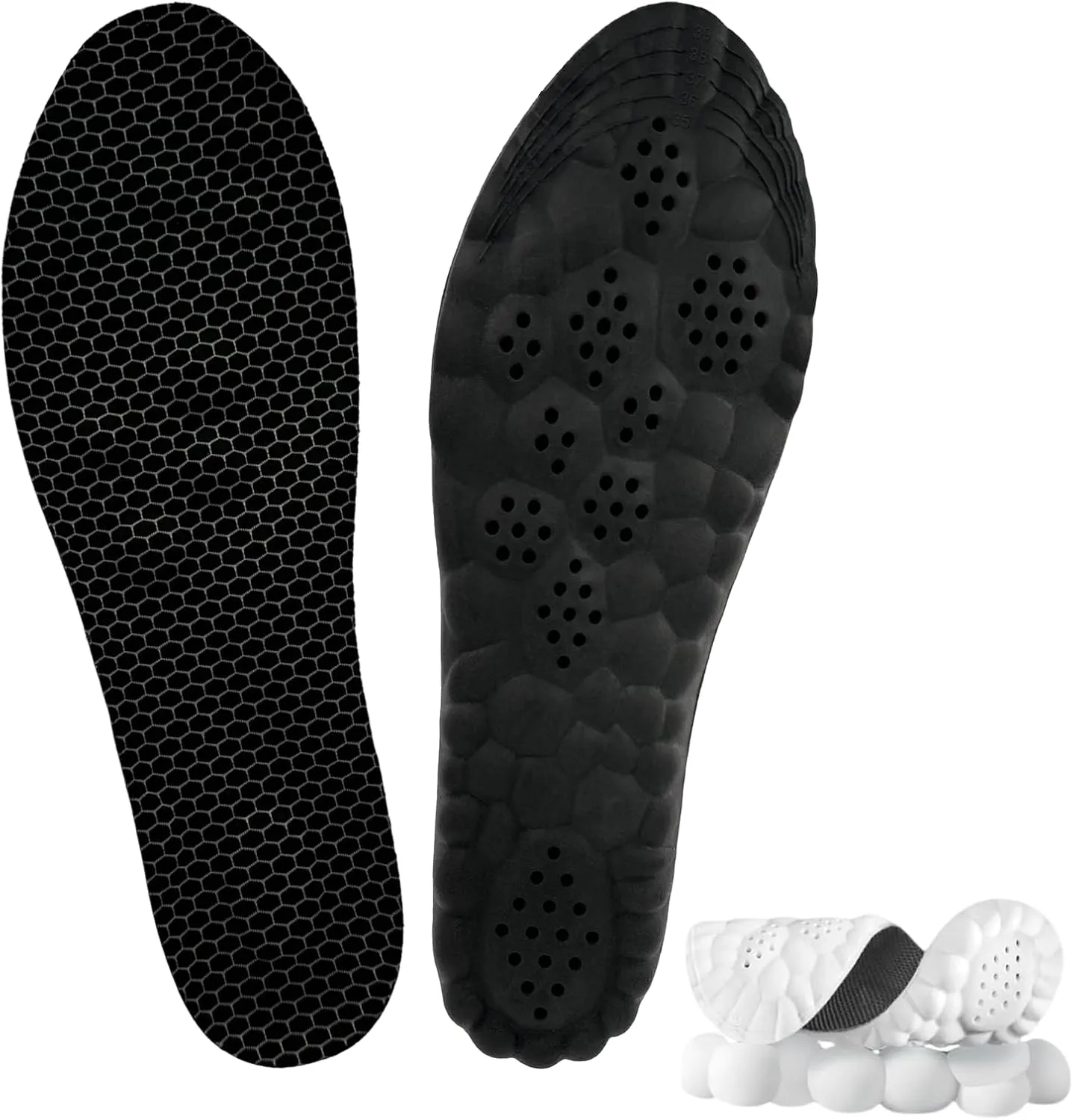 Orthopedic Insoles for Women & Men - Plantar Fasciitis Insoles - Sports Shoe Insoles - 4D Cloud Insole, Anti Fatigue, Shock Absorption, Foot Pain Relief (Black Grid, Women: US 4-8.5)