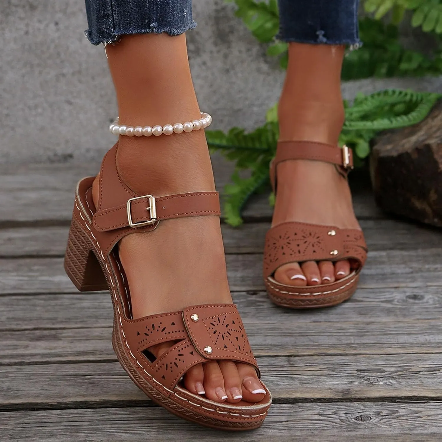 Orthopedic Wedge Sandals for Women Comfortable,Fashion Chunky Heels Sandals Women Comfy Open Toe Block Heeled Sandals Ankle Strappy Corks Heels Chunky Platform Heels for Women Summer Dress Shoes ﻿