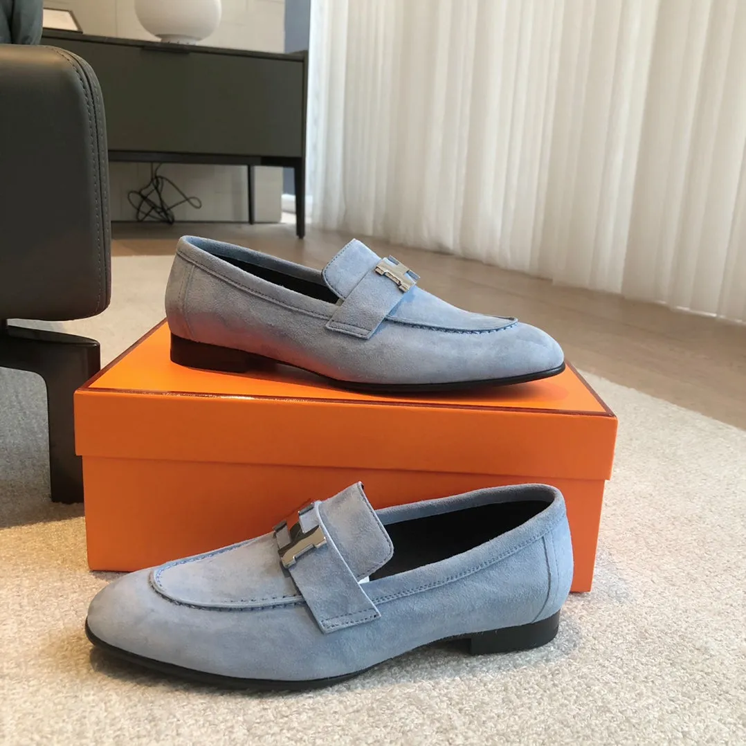Paris Loafer Blue Sky Suede Calfskin With Silver Signature Buckle 509375