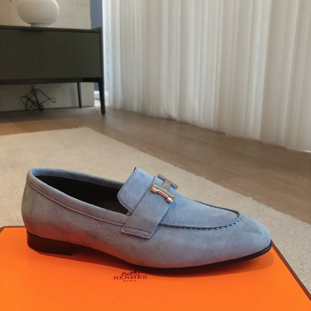 Paris Loafer Blue Sky Suede Calfskin With Silver Signature Buckle 509375