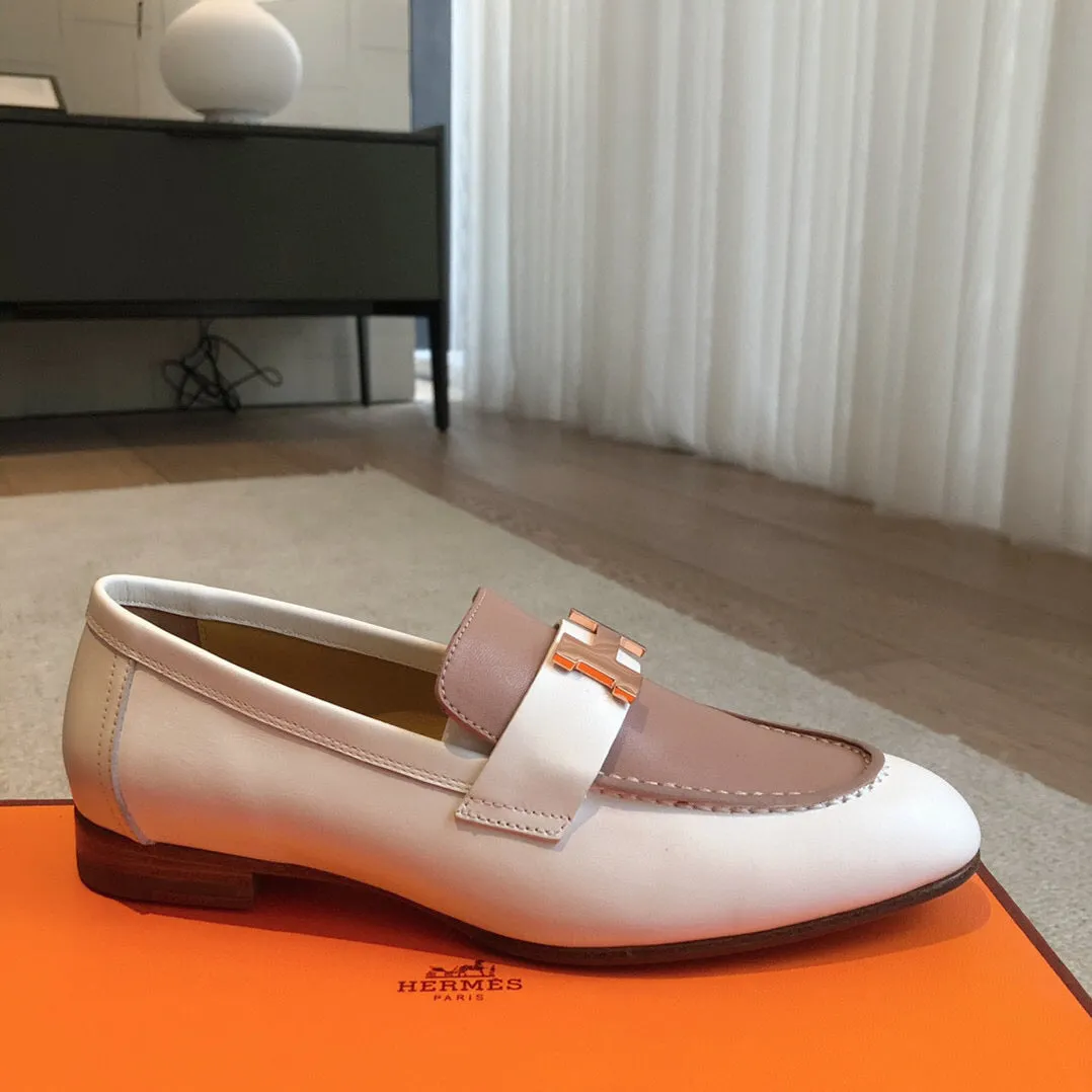 Paris Loafer White Beige Perlino Goatskin With Signature Paris Buckle