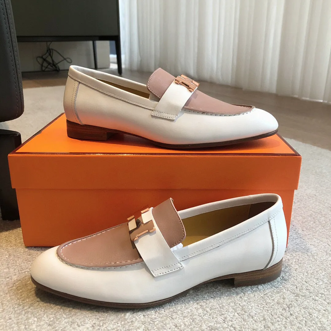 Paris Loafer White Beige Perlino Goatskin With Signature Paris Buckle