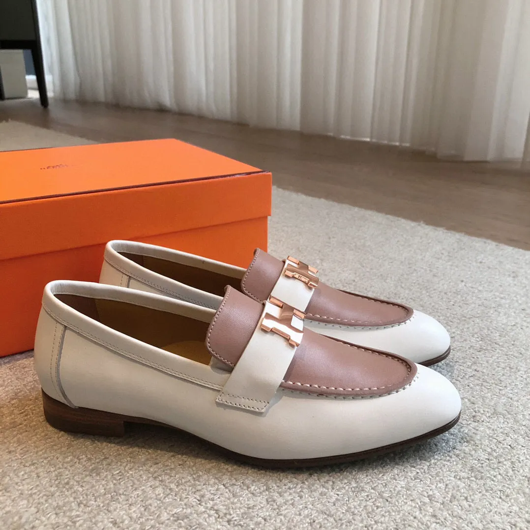 Paris Loafer White Beige Perlino Goatskin With Signature Paris Buckle